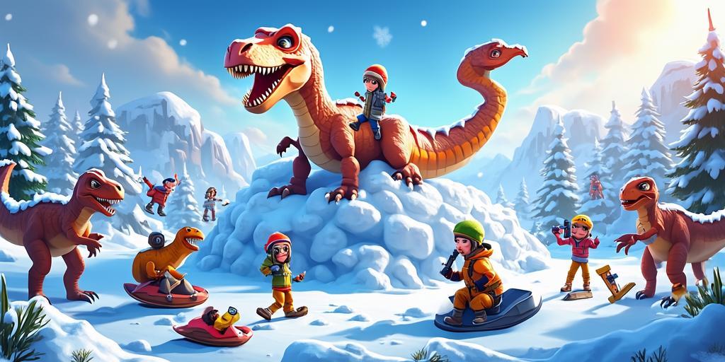 和平精英雪地恐龙乐园，冬日战场上的童趣冒险，和平精英雪地恐龙乐园，冬日战场的童趣冒险  第1张